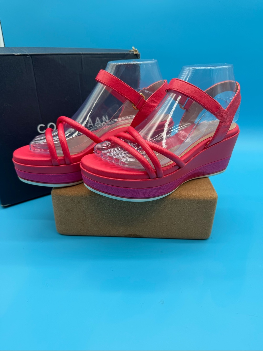 Cole Haan Red Platform Wedge Sandals with Strappy Toe Womens 6 B